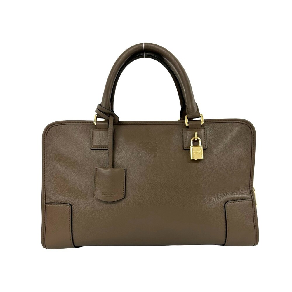 LOEWE Vintage Amazona 32 Anagram Logo Leather Handbag Mini Boston Bag Brown 2...